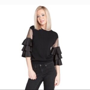 Rachel Zoe Mesh Ruffled Top/ NWT/ Black/ size L
